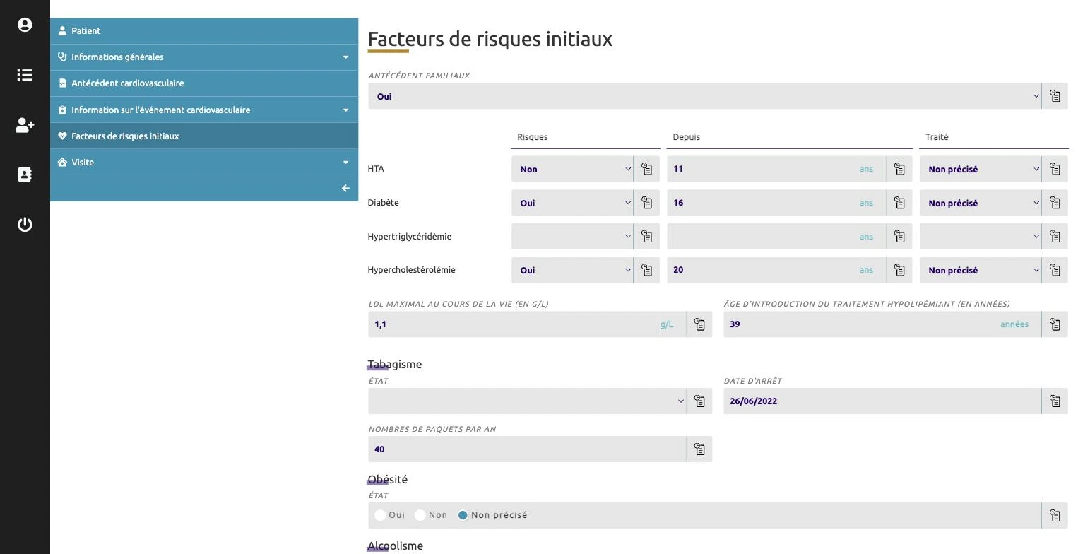 Formulaire des facteurs de risque initiaux de Horus