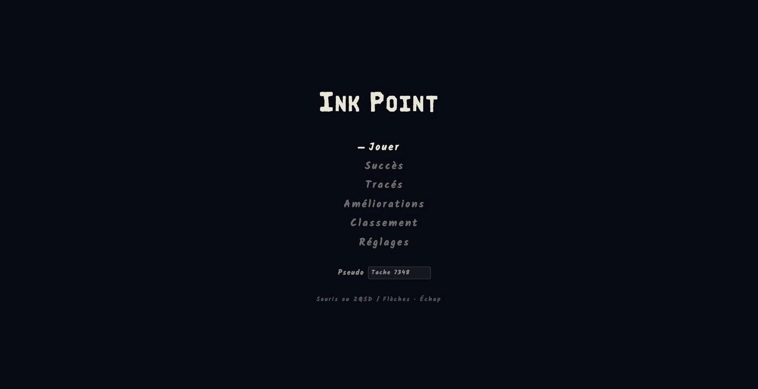 Écran-titre d’Ink Point et son menu